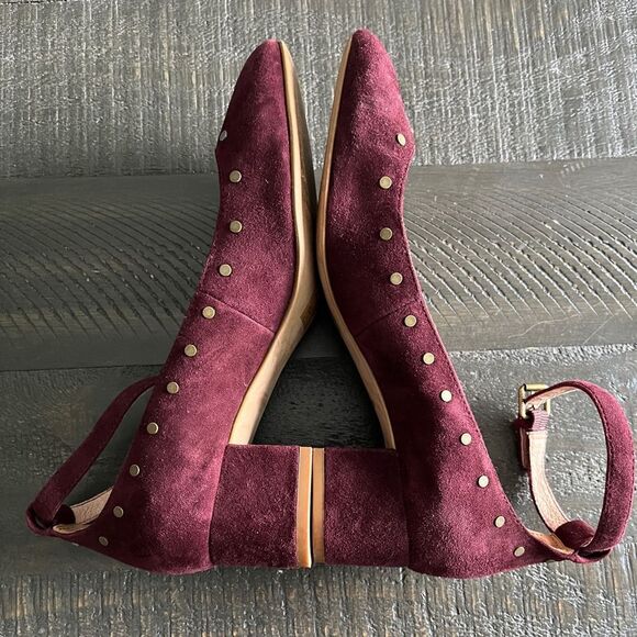 Madewell Inez Suede Studded Ankle Strap Block Heel Shoes 7.5 Maroon Burgundy - Picture 5 of 9